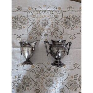 Simpson, Hall Miller Sugar Cream Floral Scrolls Quadruple Silver Plate 1872 Set